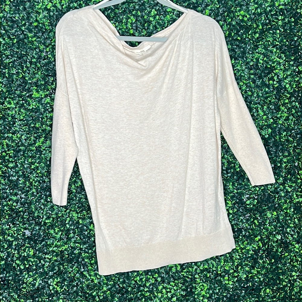 Anthropology Moth 3/4 Sleeve slouch boat neck one shoulder sweater 9% Cashmere S